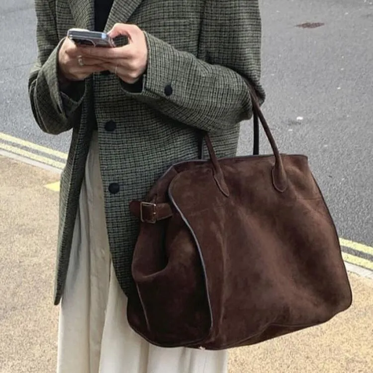 Autumn & Winter Italian Suede Leather Large Commuter Tote, Fashion Women's Shoulder & Crossbody Handbag, Leather Everyday Bag