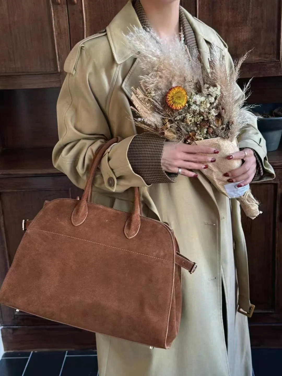 Autumn & Winter Italian Suede Leather Large Commuter Tote, Fashion Women's Shoulder & Crossbody Handbag, Leather Everyday Bag