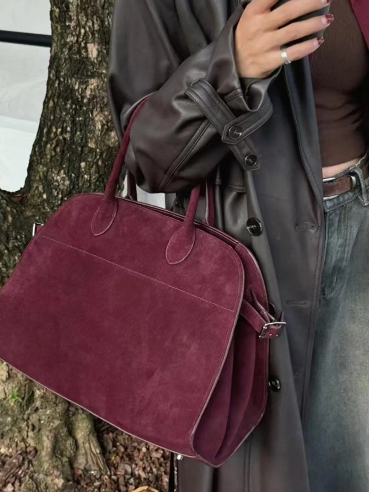 Autumn & Winter Italian Suede Leather Large Commuter Tote, Fashion Women's Shoulder & Crossbody Handbag, Leather Everyday Bag