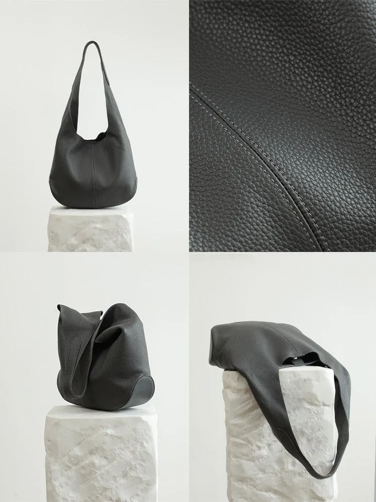 Essentials Genuine Leather Slouch Hobo Bag, Must-have Fashion Designer Bucket Tote Bag