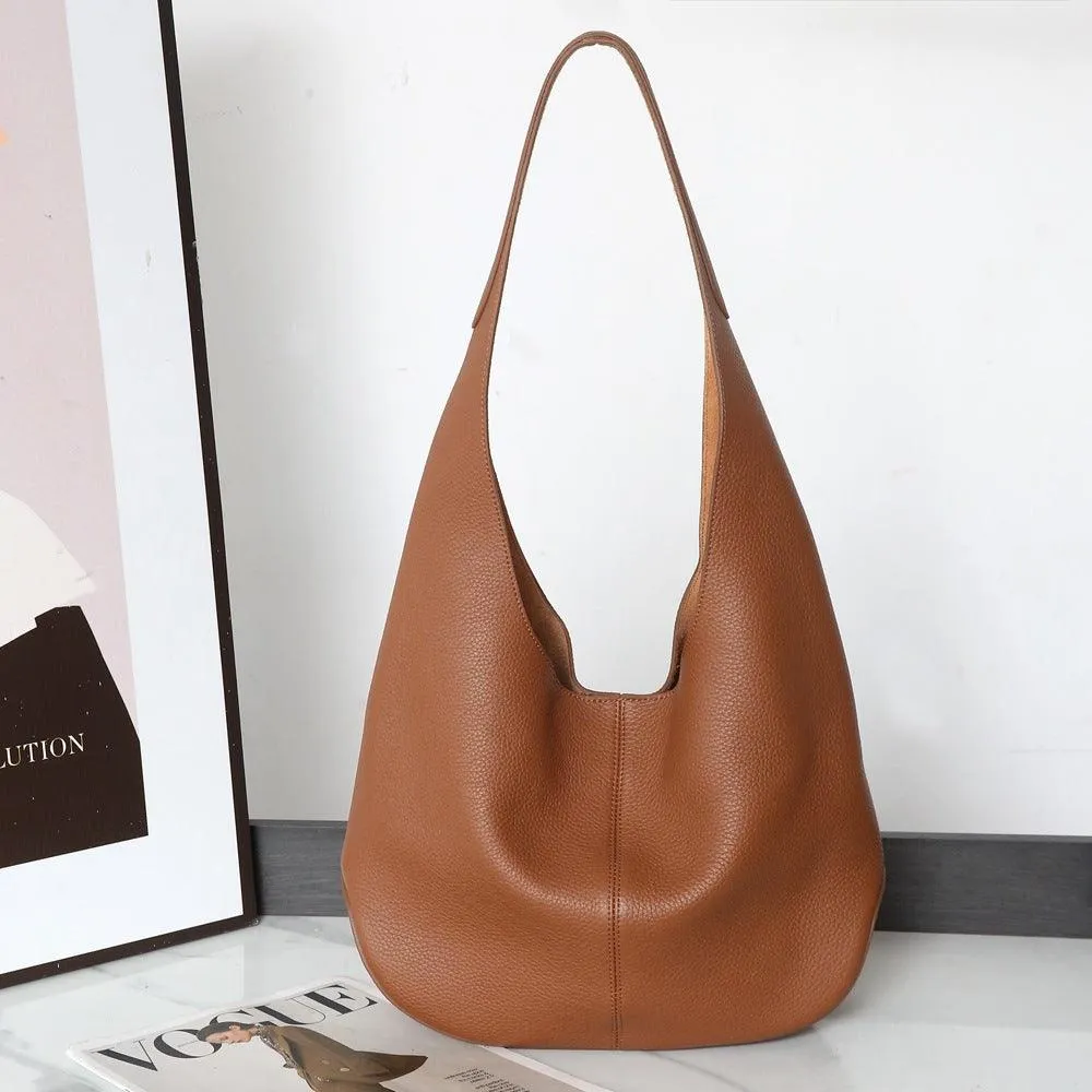 Essentials Genuine Leather Slouch Hobo Bag, Must-have Fashion Designer Bucket Tote Bag