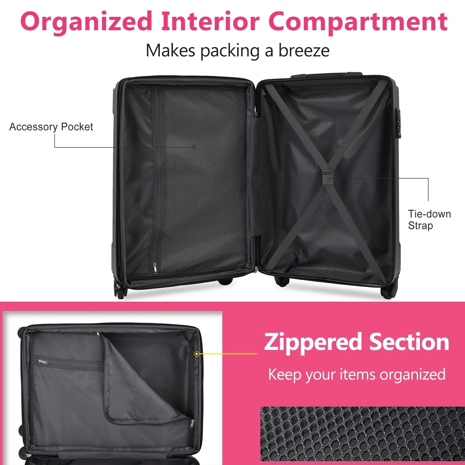 Expansion Hardshell Luggage Sets with TSA Lock & Spinner, 20''24''28''