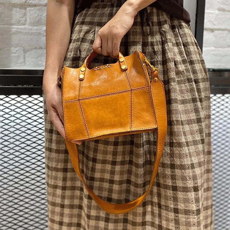 Full Grain Leather Shoulder Bag Fashion Crossbody Bag, Everyday Minimalist Leather Small Purse, Tan Black Coffee Gift for Her