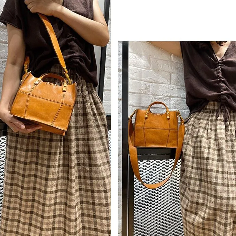 Full Grain Leather Shoulder Bag Fashion Crossbody Bag, Everyday Minimalist Leather Small Purse, Tan Black Coffee Gift for Her