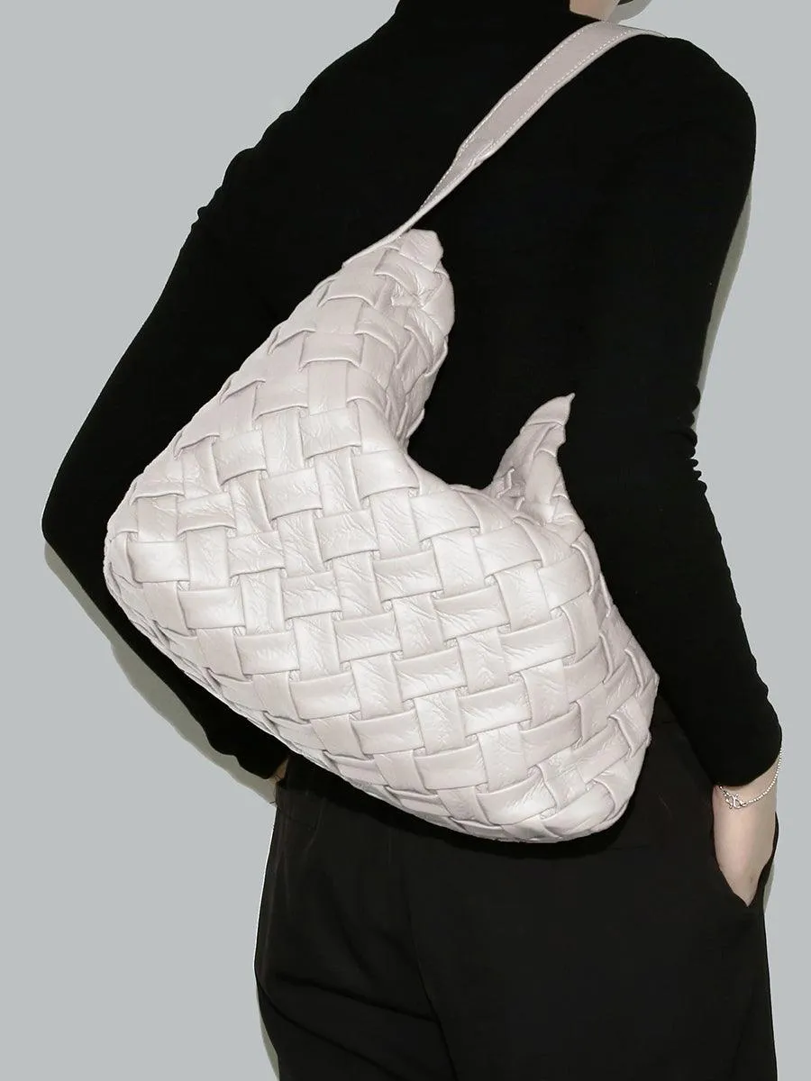 Handmade Soft Vegan Leather Woven Tote Bag for Women, Large Minimalist Commuter Shoulder Bag with Inner Pouch