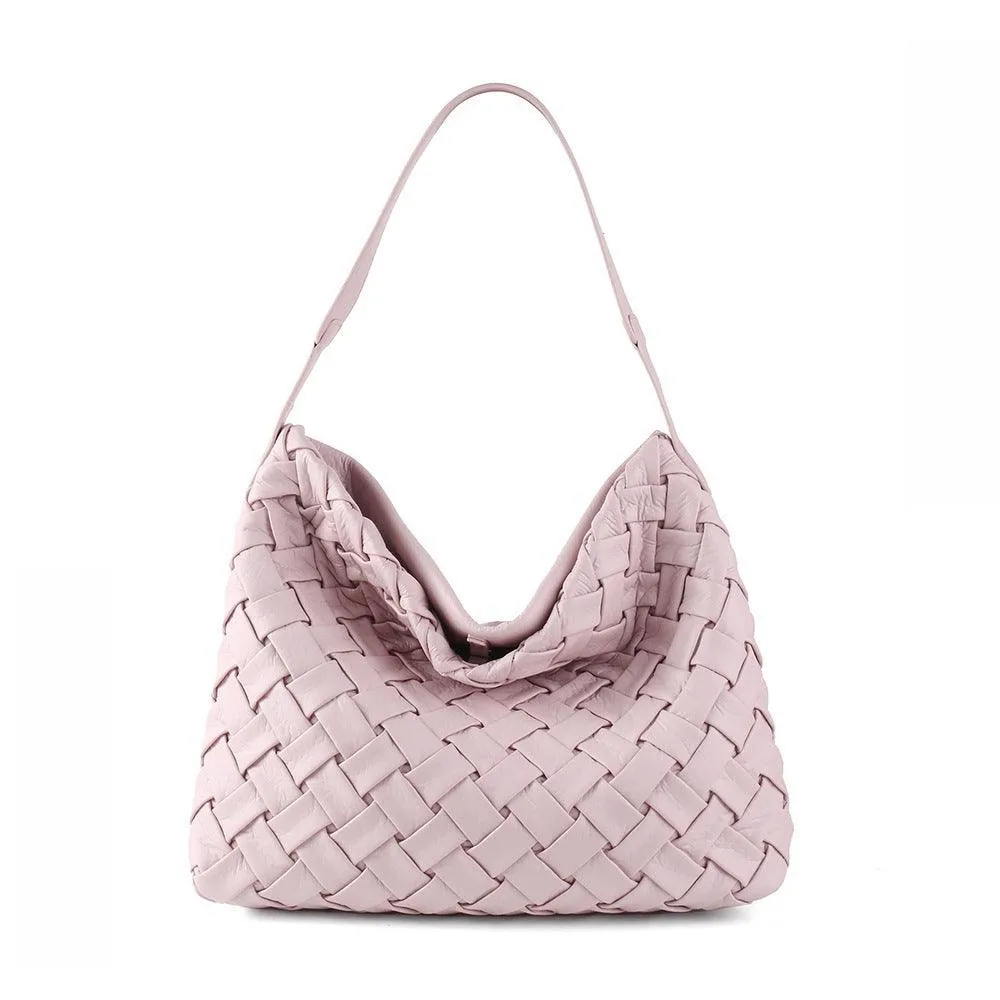 Handmade Soft Vegan Leather Woven Tote Bag for Women, Large Minimalist Commuter Shoulder Bag with Inner Pouch