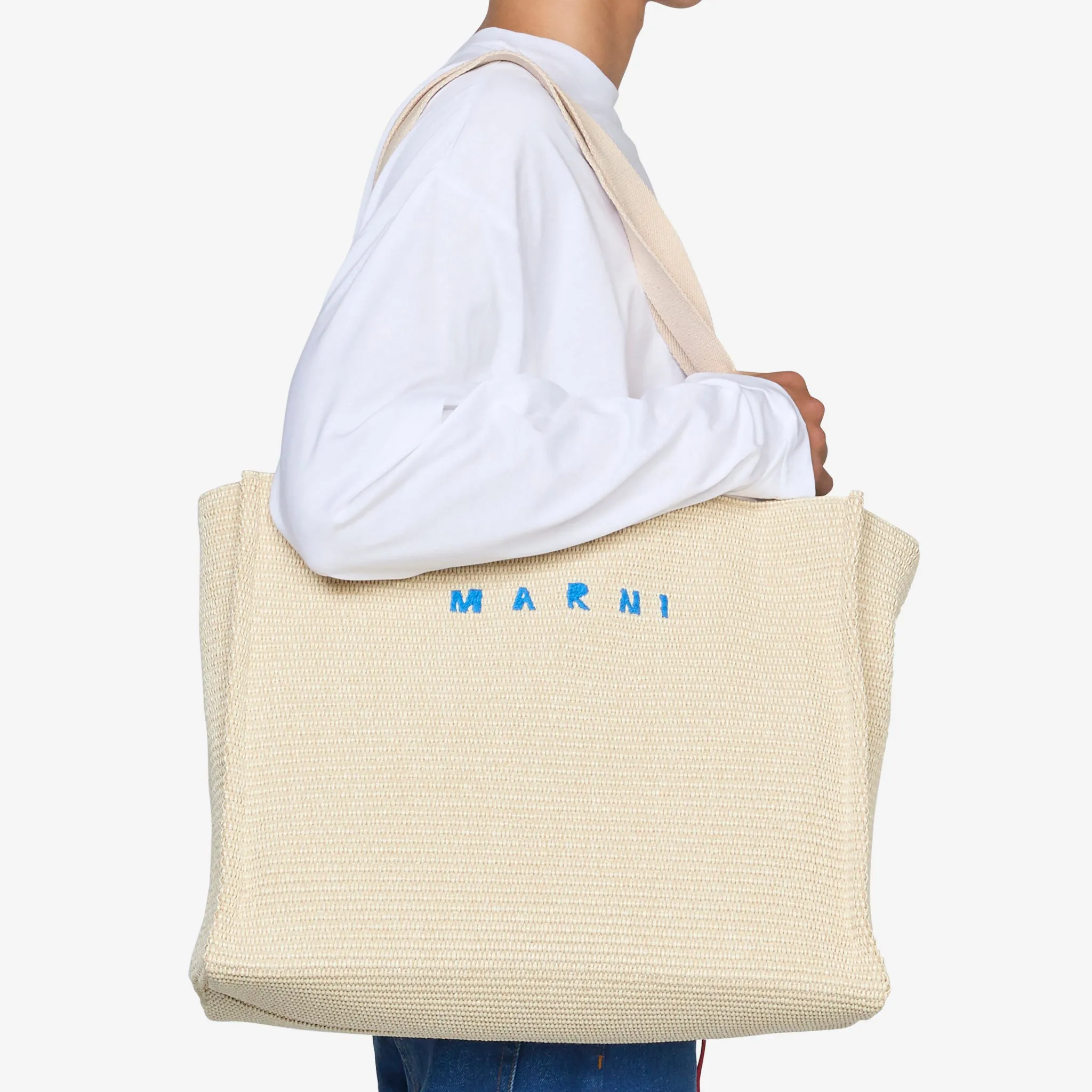 Large Basket Tote Silk White
