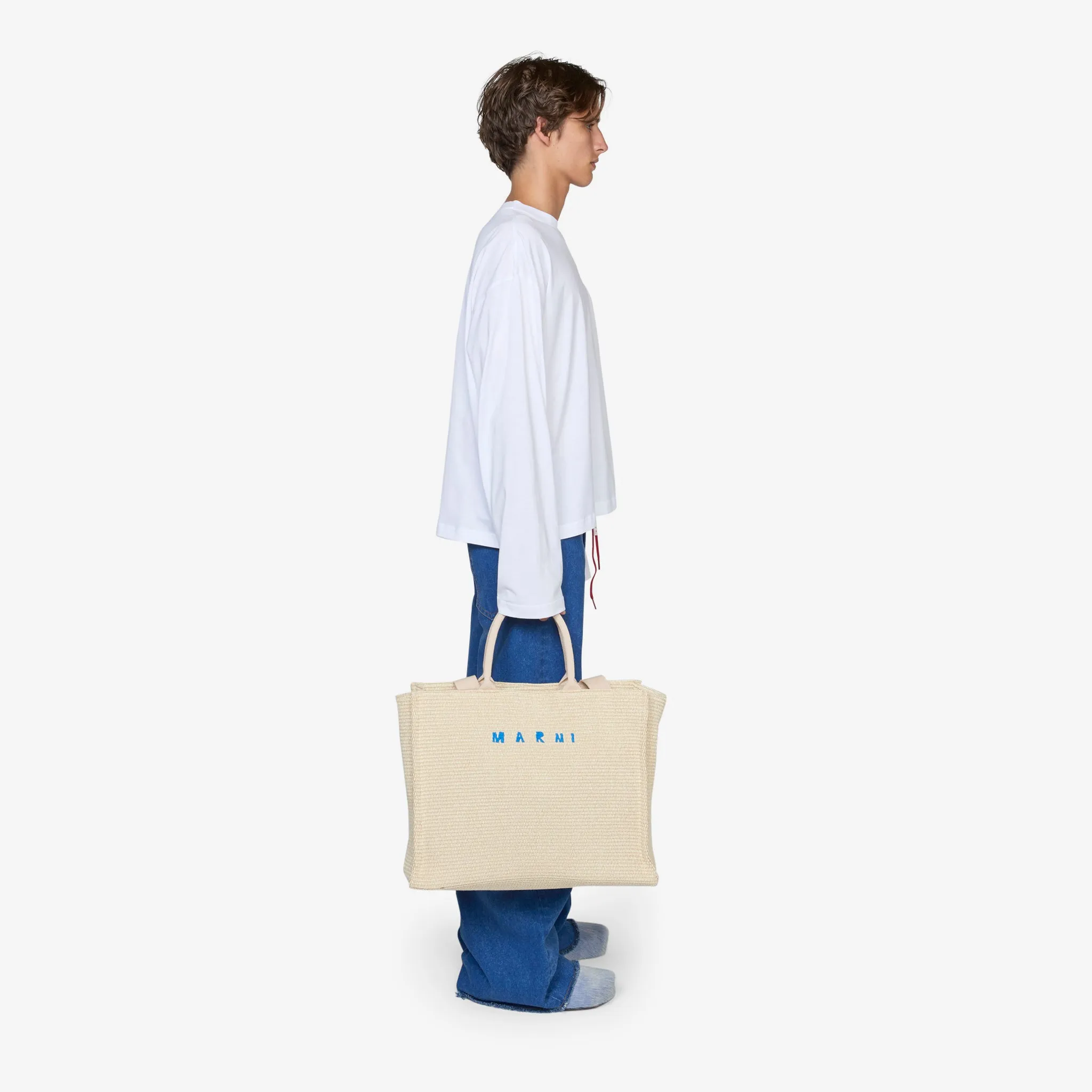 Large Basket Tote Silk White
