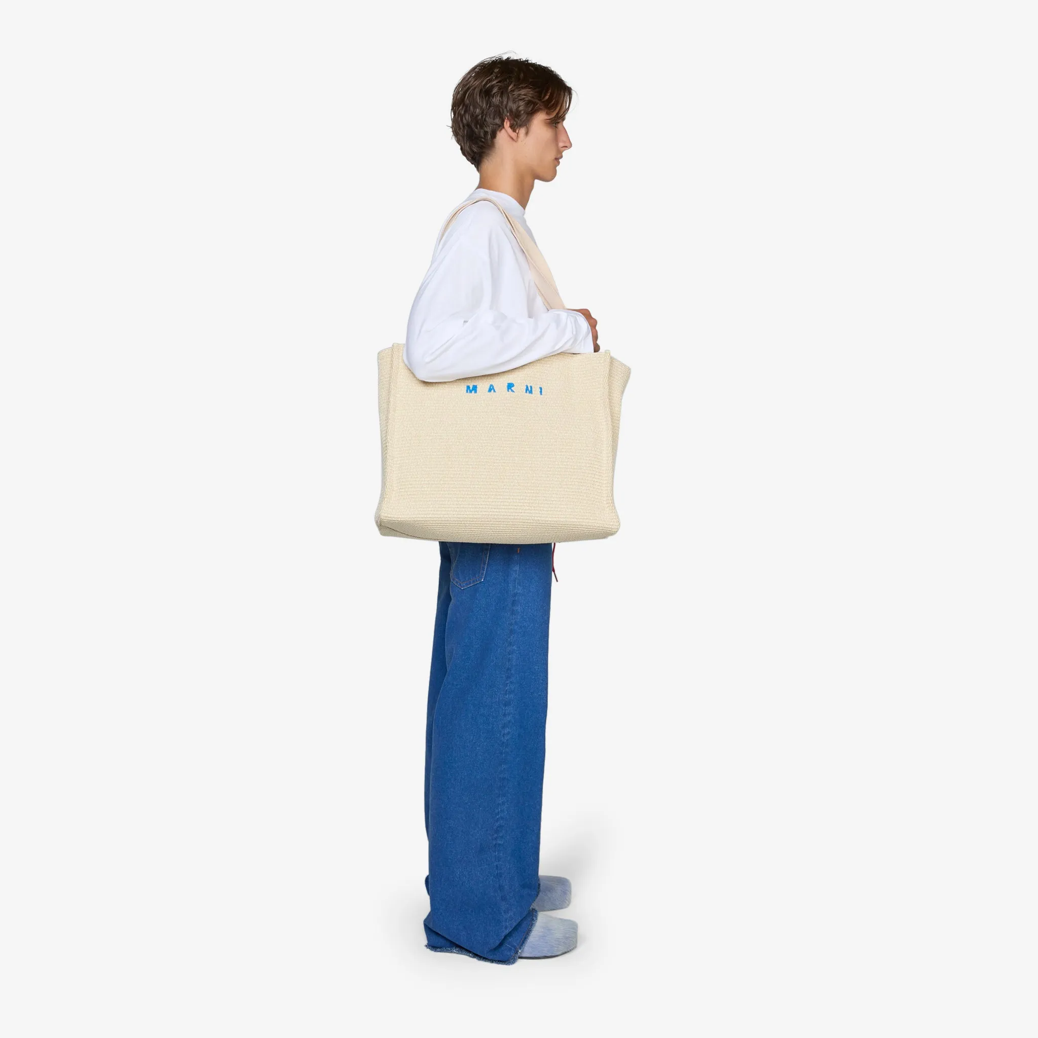 Large Basket Tote Silk White