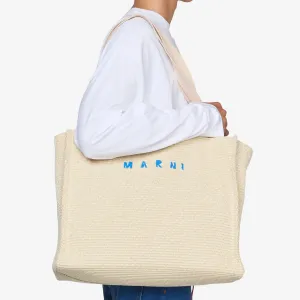 Large Basket Tote Silk White