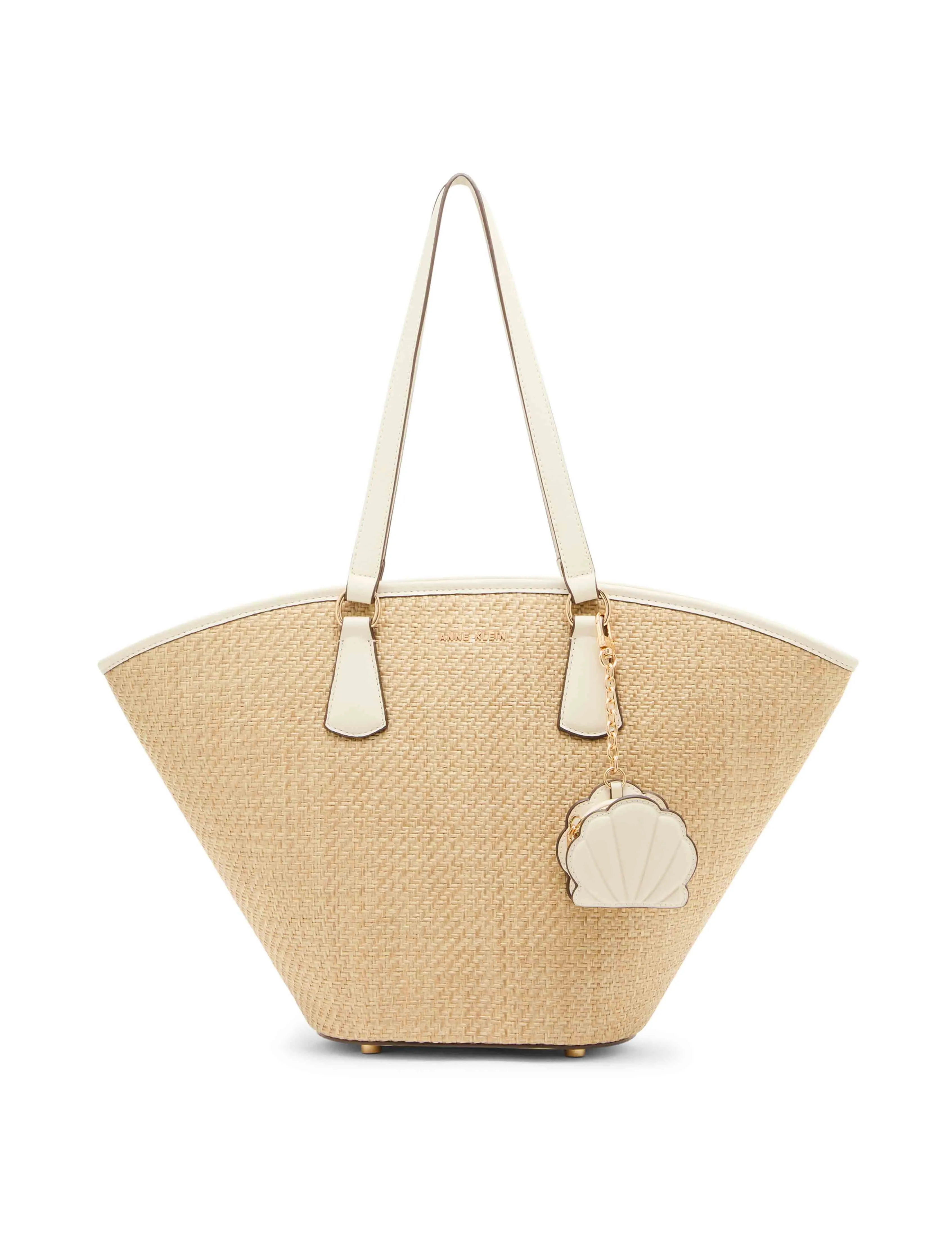 Large Straw Curved Tote with Coin Pouch