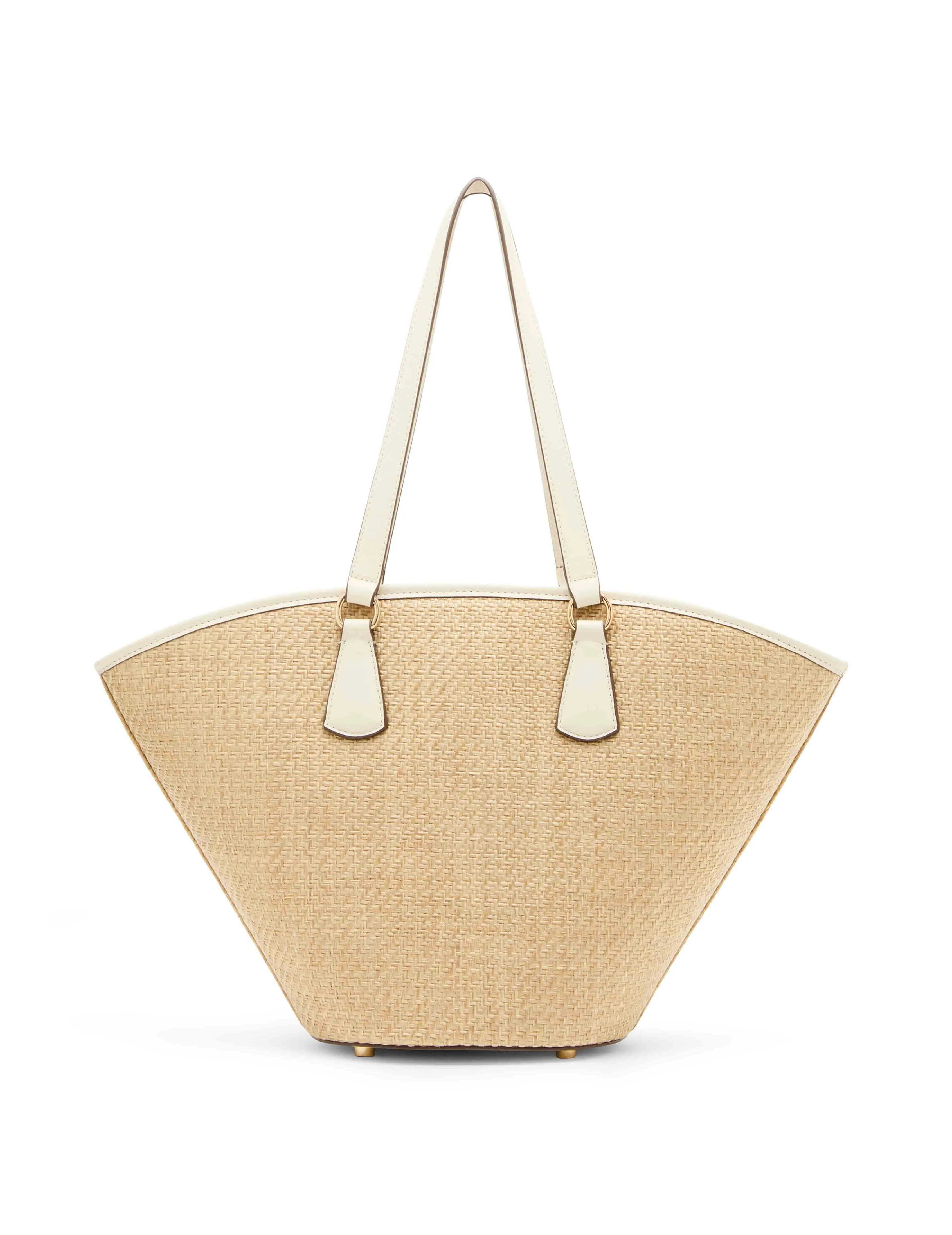 Large Straw Curved Tote with Coin Pouch