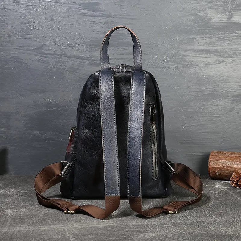 LEATHER BACKPACK Black Red, Handmade Leather Handbag, Bohemian Vintage Bag Women, Mini Leather Backpack Boho, Ethnic Leather Bag