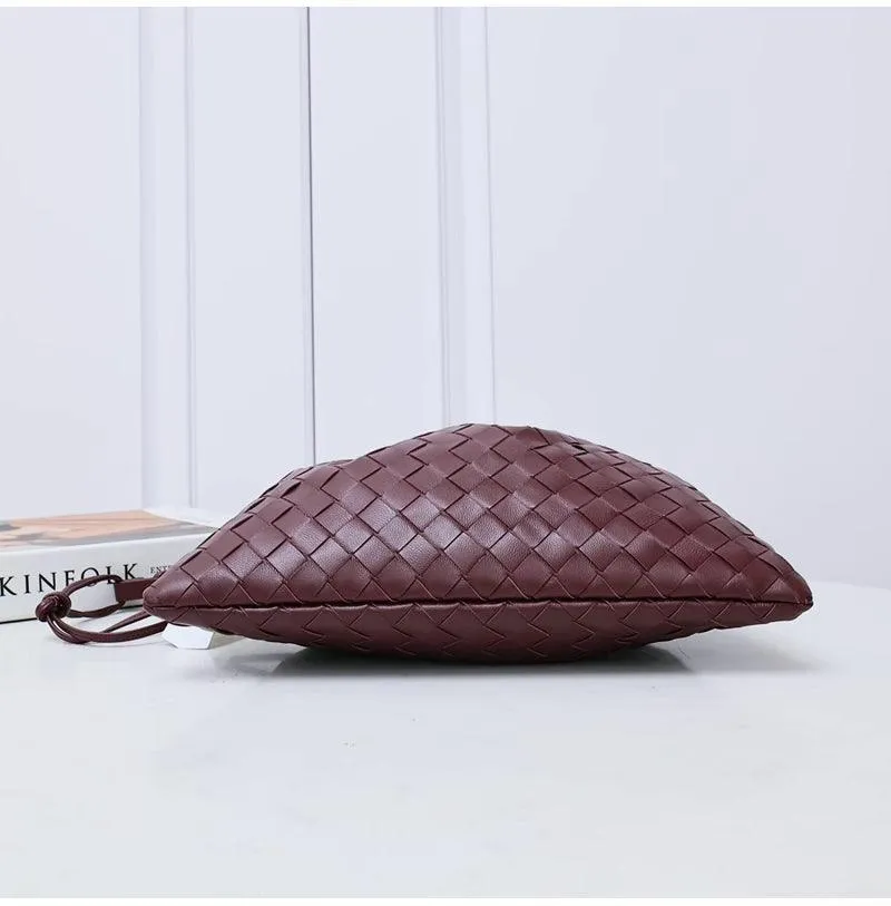 Luxurious Handwoven Lambskin Drawstring Shoulder Bag - Genuine Leather Shoulder Bucket Bag for Women