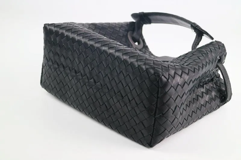 Luxury Handwoven Lambskin Leather Shoulder Bag, Soft Leather Versatile Top Handle & Underarm Design for Women