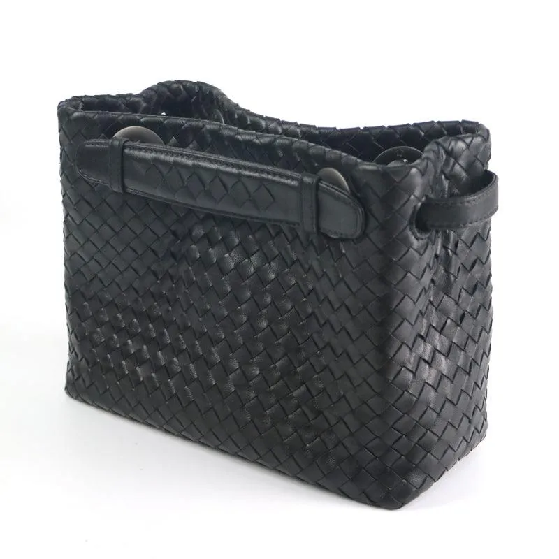 Luxury Handwoven Lambskin Leather Shoulder Bag, Soft Leather Versatile Top Handle & Underarm Design for Women
