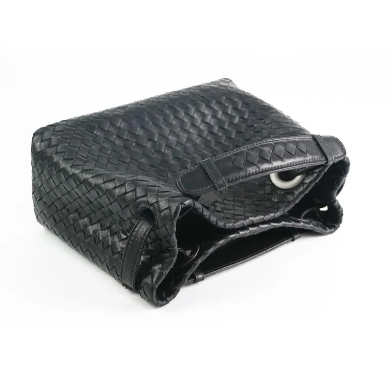 Luxury Handwoven Lambskin Leather Shoulder Bag, Soft Leather Versatile Top Handle & Underarm Design for Women