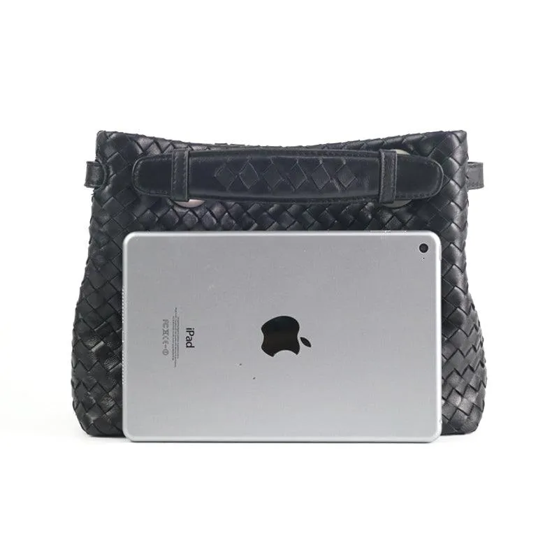 Luxury Handwoven Lambskin Leather Shoulder Bag, Soft Leather Versatile Top Handle & Underarm Design for Women