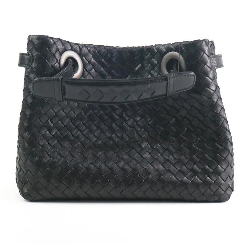 Luxury Handwoven Lambskin Leather Shoulder Bag, Soft Leather Versatile Top Handle & Underarm Design for Women
