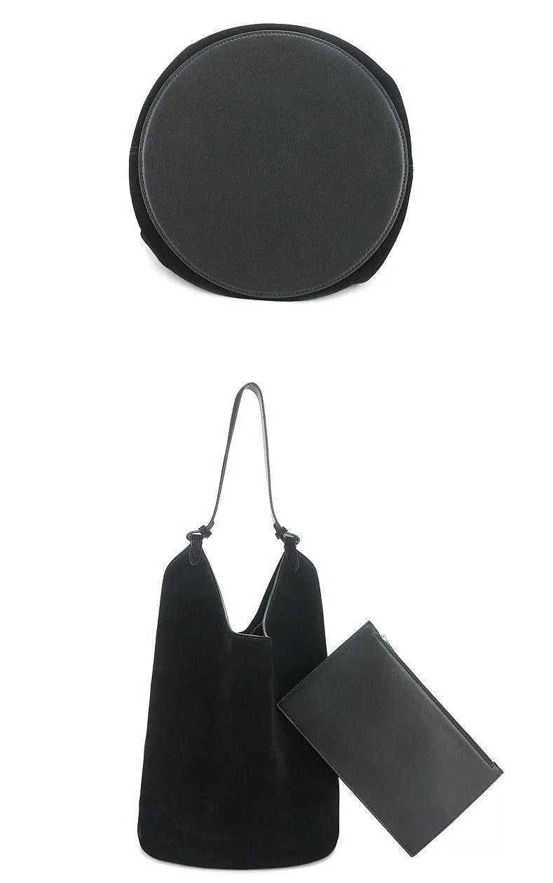 Medium Suede Leather Bucket Bag, Tote Bag