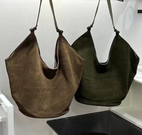 Medium Suede Leather Bucket Bag, Tote Bag