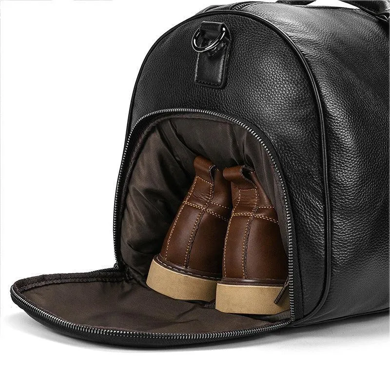 Men's or Women's Premium Leather Travel Duffel Bag | Carry-All Duffel - Handcrafted Waterproof Gym Carry-On with Shoe Compartment,