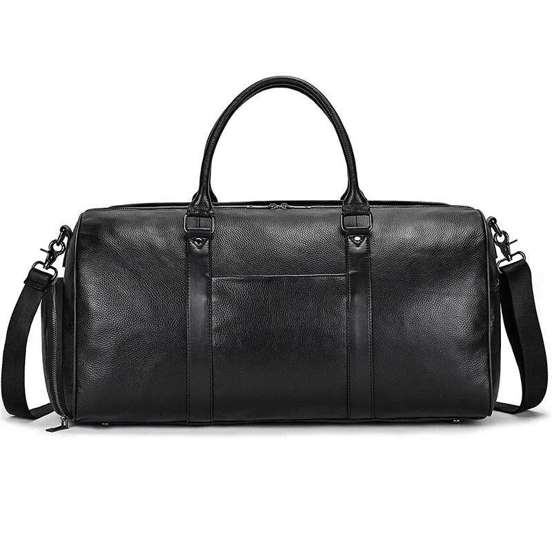 Men's or Women's Premium Leather Travel Duffel Bag | Carry-All Duffel - Handcrafted Waterproof Gym Carry-On with Shoe Compartment,