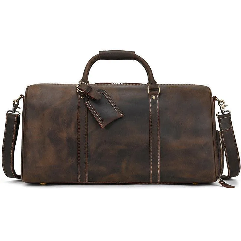 Men's or Women's Premium Leather Travel Duffel Bag | Carry-All Duffel - Handcrafted Waterproof Gym Carry-On with Shoe Compartment,