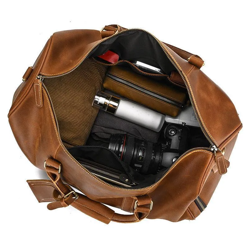 Men's or Women's Premium Leather Travel Duffel Bag | Carry-All Duffel - Handcrafted Waterproof Gym Carry-On with Shoe Compartment,