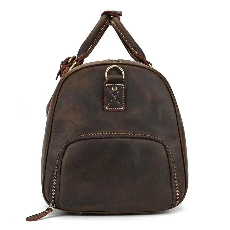 Men's or Women's Premium Leather Travel Duffel Bag | Carry-All Duffel - Handcrafted Waterproof Gym Carry-On with Shoe Compartment,