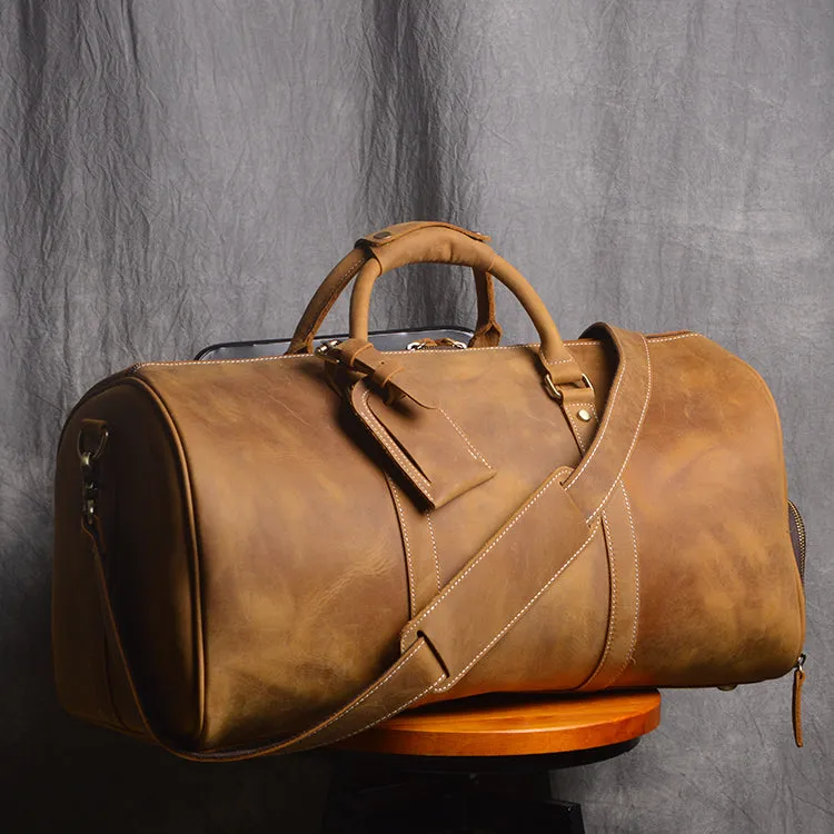 Men's or Women's Premium Leather Travel Duffel Bag | Carry-All Duffel - Handcrafted Waterproof Gym Carry-On with Shoe Compartment,