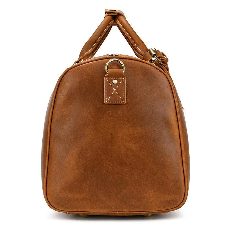 Men's or Women's Premium Leather Travel Duffel Bag | Carry-All Duffel - Handcrafted Waterproof Gym Carry-On with Shoe Compartment,
