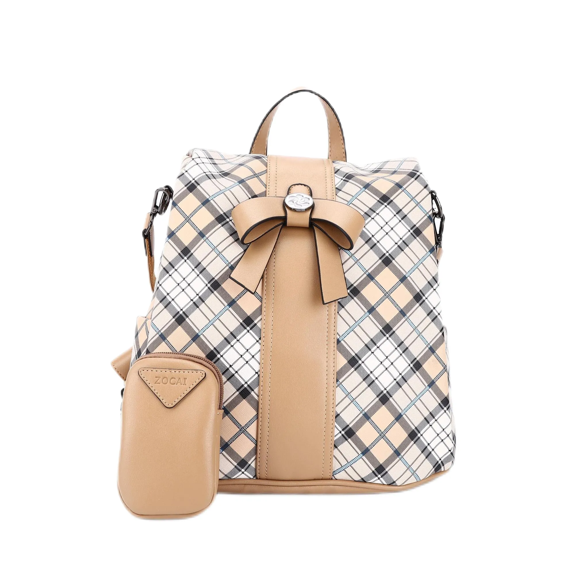 Plaid student multi-functional large capacity backpack