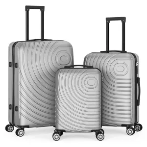 Round Striped Luggage Travel 3-Piece Set Silver