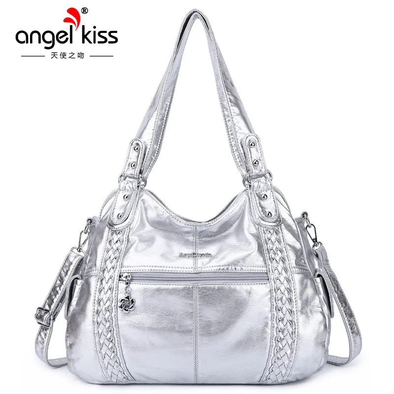Solid color personality multi-functional spacious tote bag