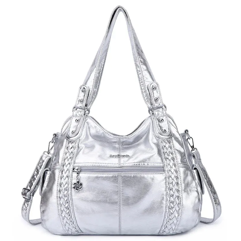 Solid color personality multi-functional spacious tote bag