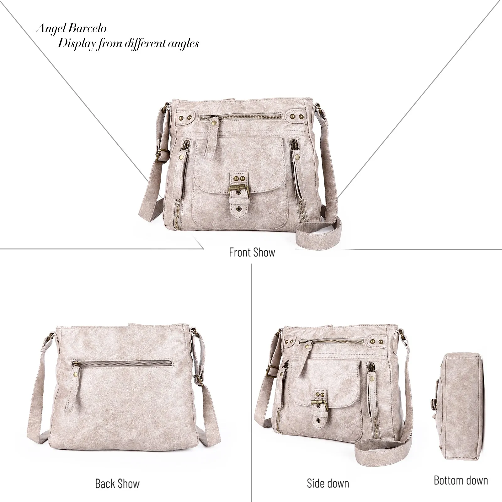 Solid color wash water pu leather adjustable shoulder strap daily shoulder bag
