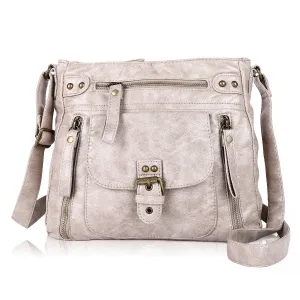 Solid color wash water pu leather adjustable shoulder strap daily shoulder bag