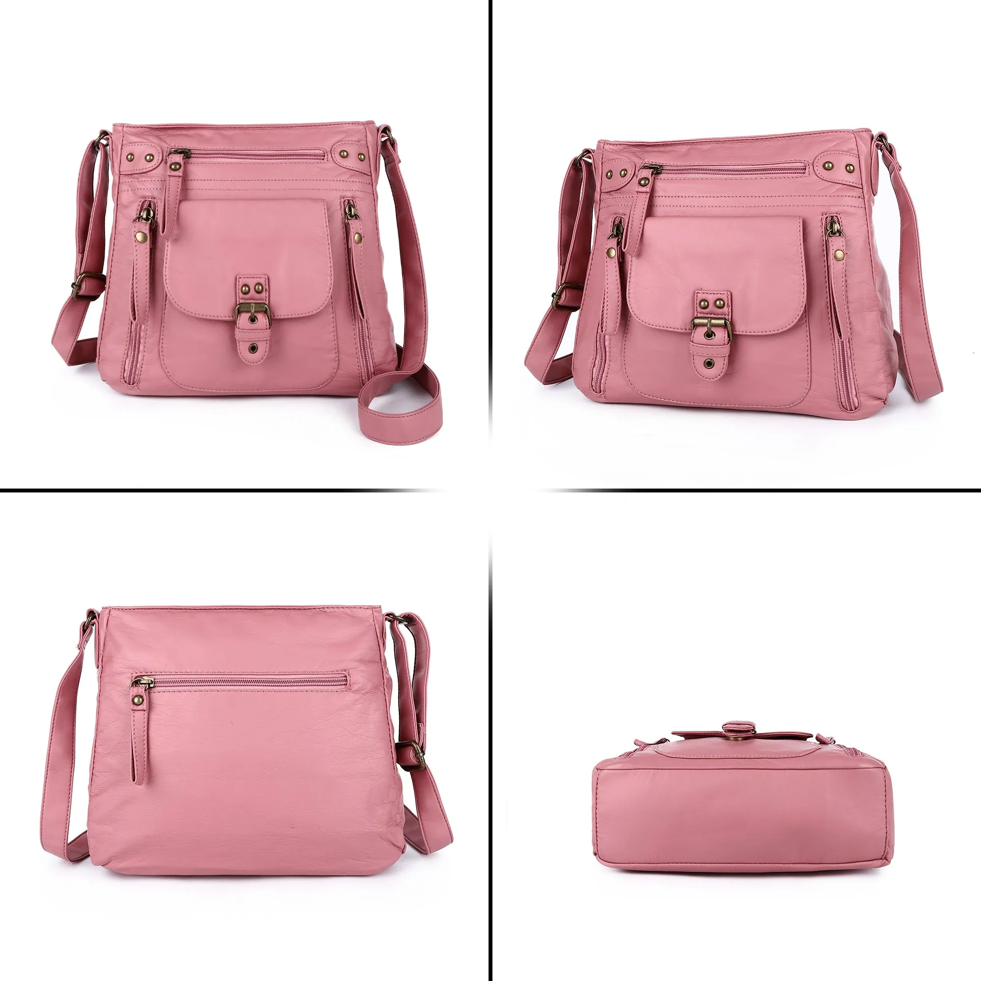 Solid color wash water pu leather adjustable shoulder strap daily shoulder bag