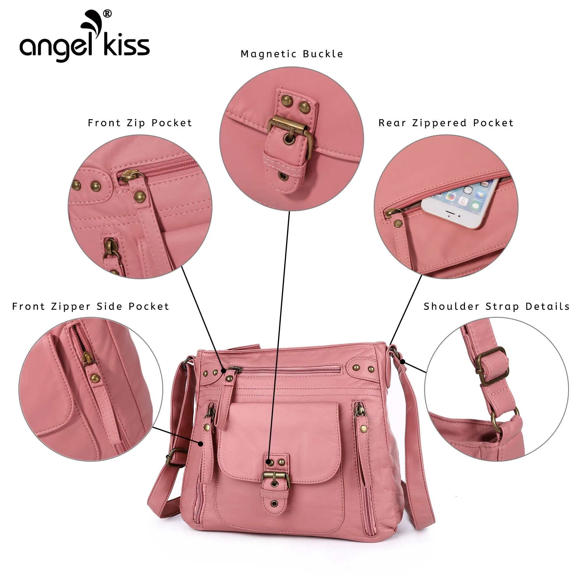 Solid color wash water pu leather adjustable shoulder strap daily shoulder bag