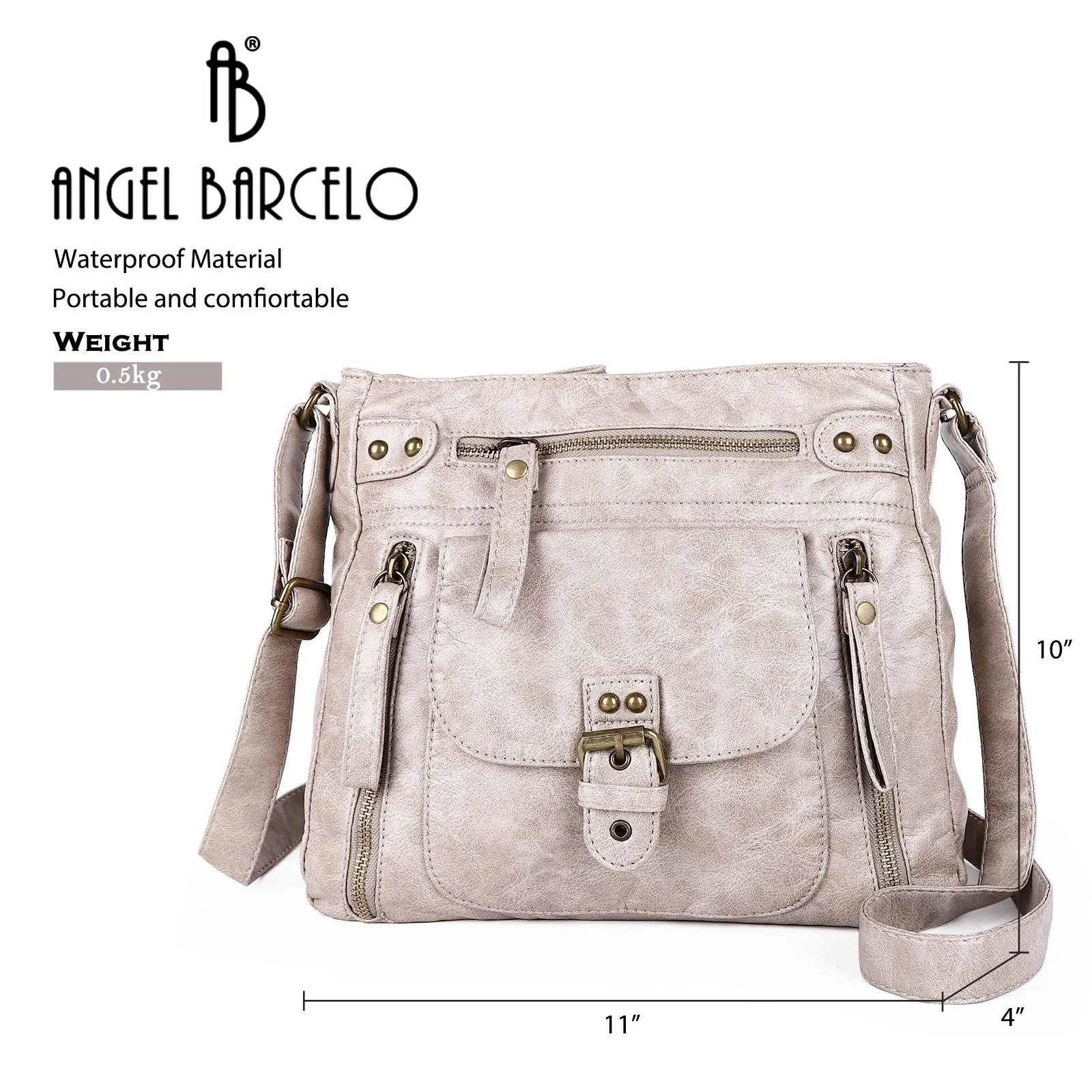 Solid color wash water pu leather adjustable shoulder strap daily shoulder bag