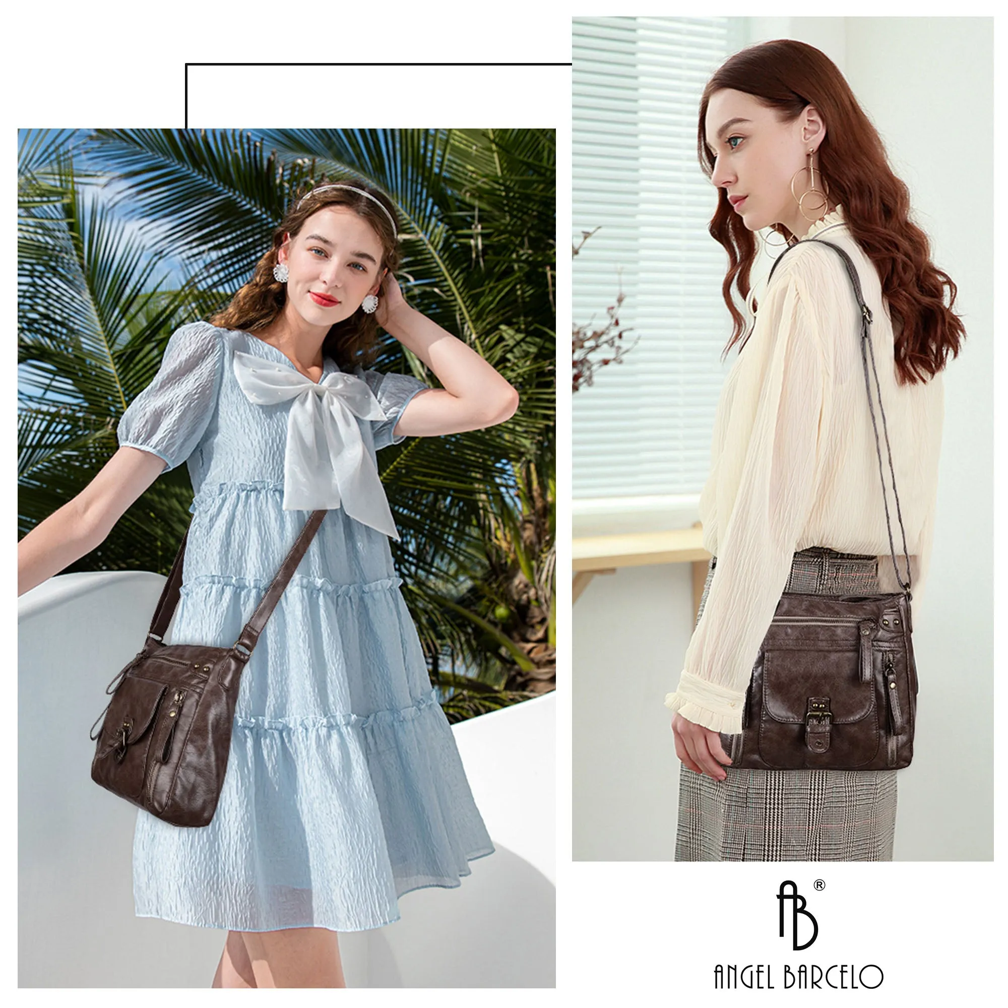 Solid color wash water pu leather adjustable shoulder strap daily shoulder bag