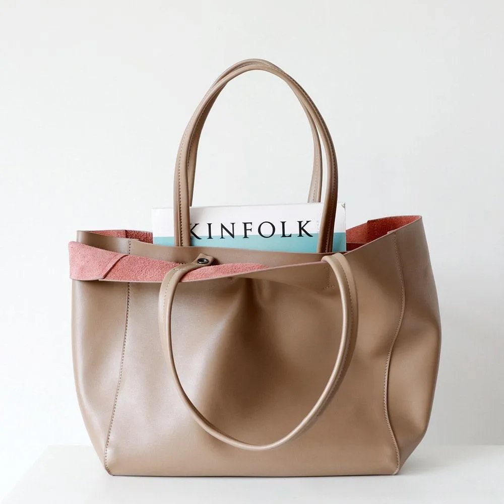 TOTE leather bag, Soft GENUINE leather bag, Large beige leather bag, Laptop, tablet bag, leather bag for books, leather shopper, Wine