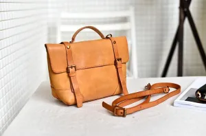 Vintage Italy Cowhide Leather Messenger Bag | Leather Shoulder Bag | Handmade Hand Bag | Leather Contrast Color Crossbody Bag