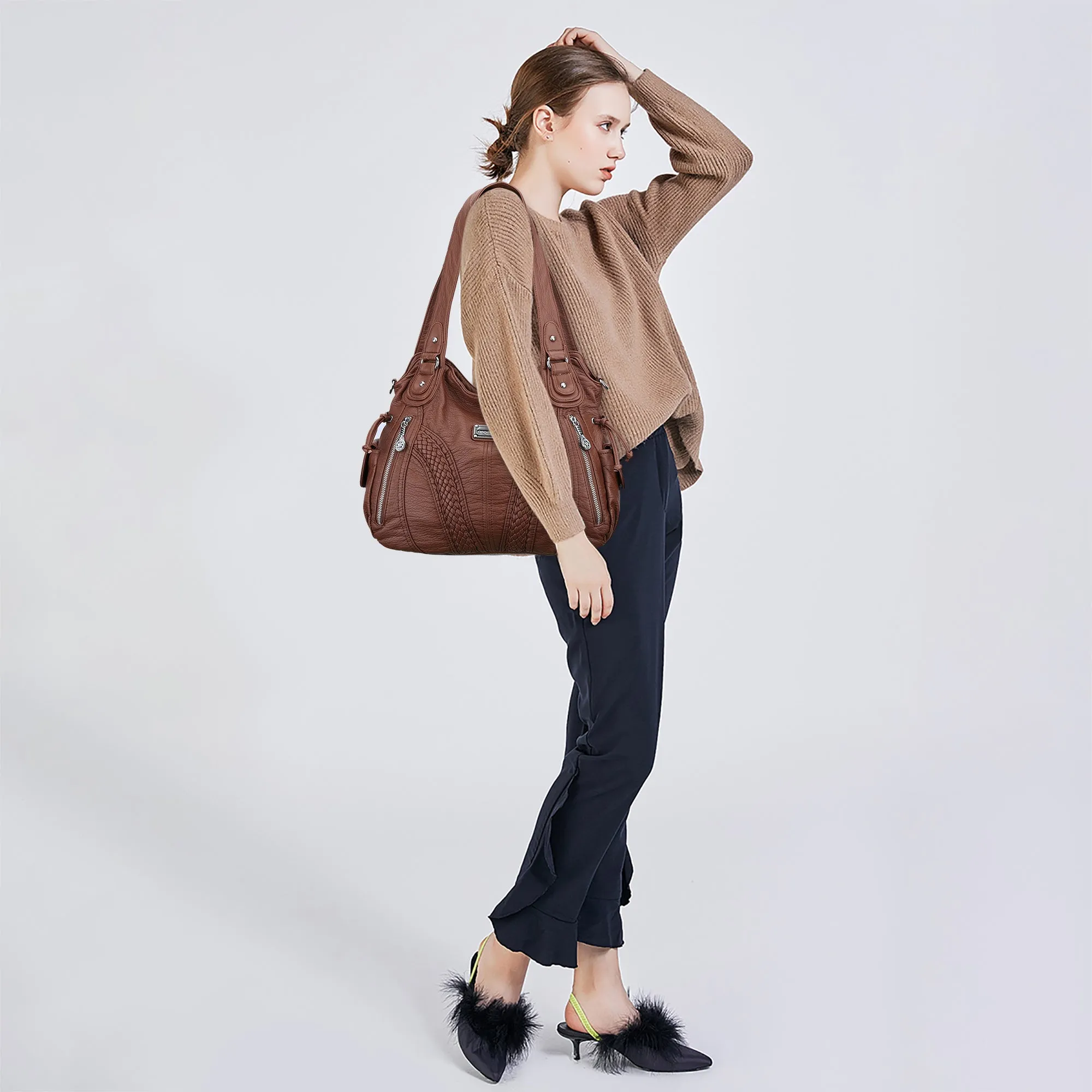 washed Large capacity Daily women Waterproof unique hobo handbag